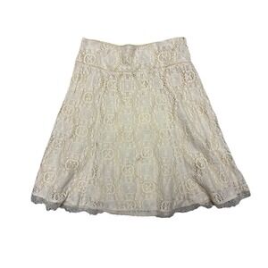To The Max‎ Crochet Skirt 8 Ivory Lined Scalloped Lace Hem Boho Prairie Vintage